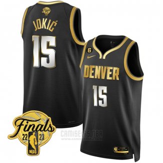 Camiseta Denver Nuggets Nikola Jokic #15 Ciudad 2023 NBA Finals Negro